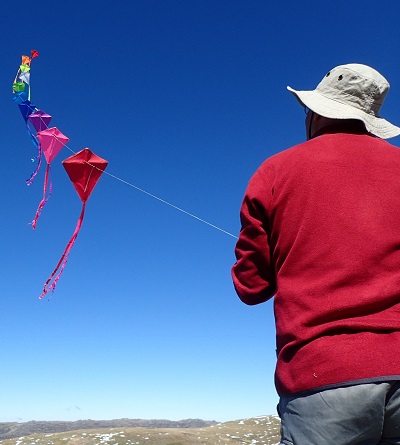 David Stuckey with his 10-kite creation